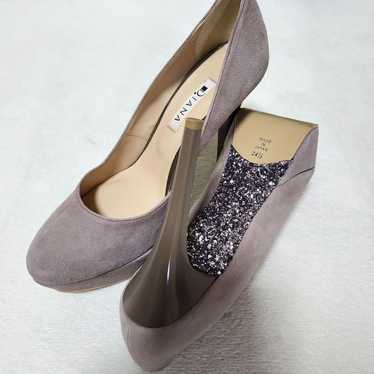 DIANA Pumps Suede High Heels Beige Thick Sole Gli… - image 1