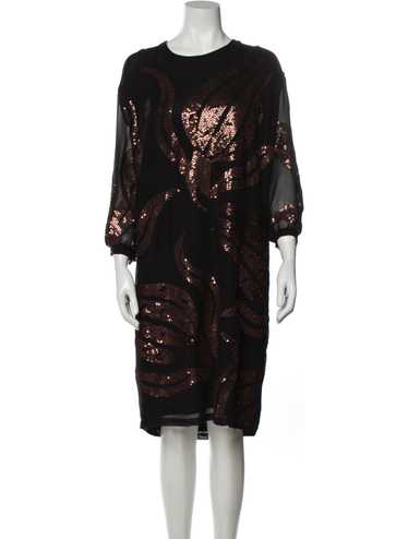 Dries Van Noten Silk Shift Dress Black & Brown Pr… - image 1