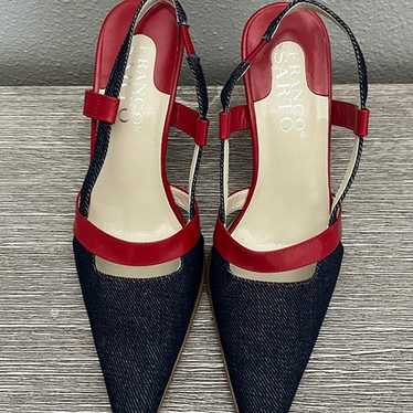 Franco Sarto Denim and Leather Slingback Pumps