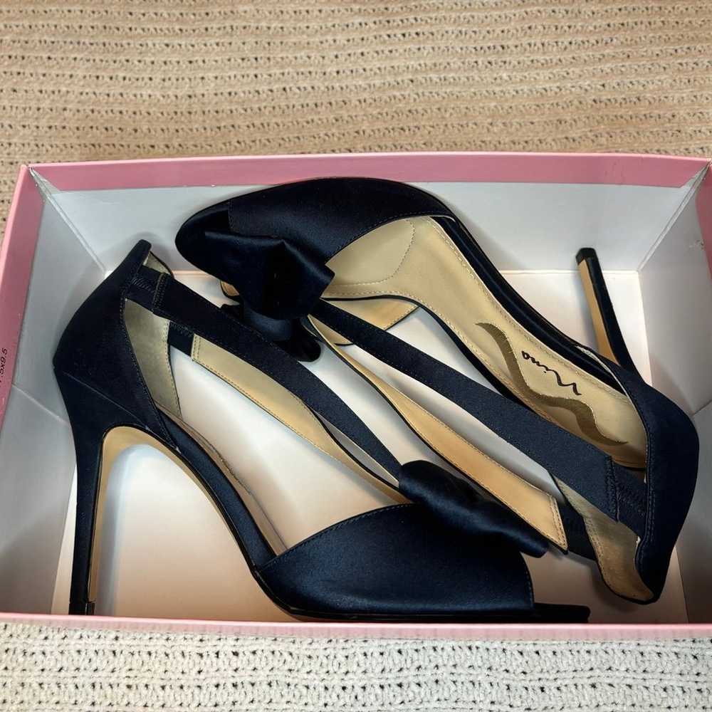 Nina Satin Navy Open-Toed Heels - image 5