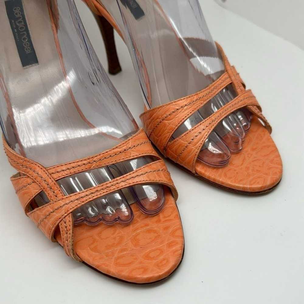 Sergio Rossi Orange Coral Croc Embossed Leather S… - image 3