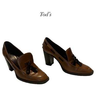 Tod’s Brown Tassels Rubber Pebble Heels Leather H… - image 1