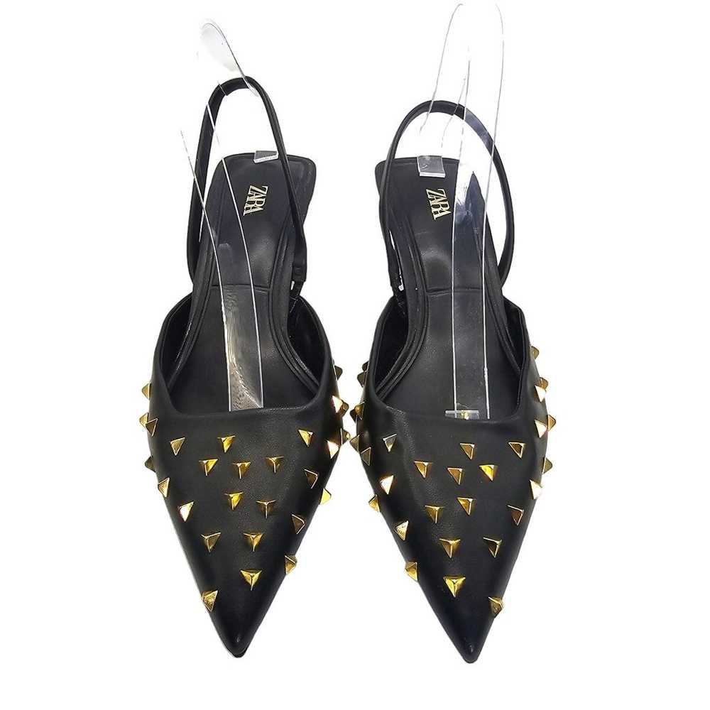 Zara Black & Gold Studded Kitten Heel - image 2