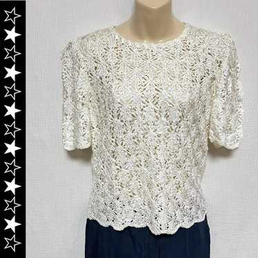 Chemical lace total lace blouse pullover white el… - image 1