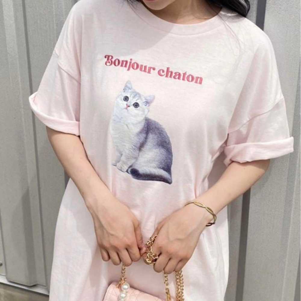 NICE CLAUP Short Sleeve Cat Print BIG T-shirt - image 2