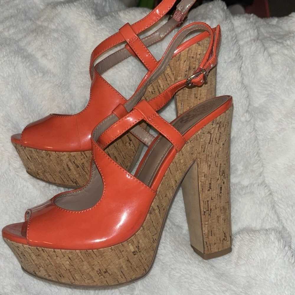 Vince Camuto Cork Platform Coral Patent Leather H… - image 2