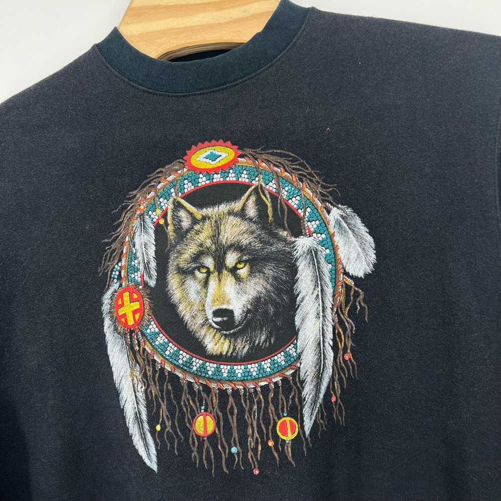 Vintage 90s men's black wolf dreamcatcher tribal … - image 2