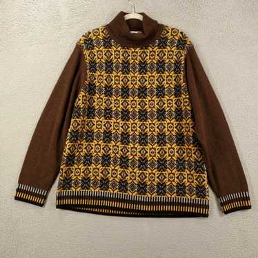 Uniqlo Fair Isle Turtleneck Mens Sweater in Brown… - image 1