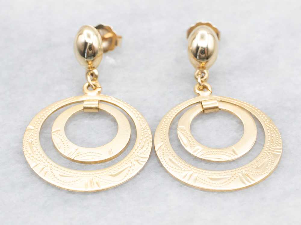 Etched Gold Circle Drop Earrings - image 1