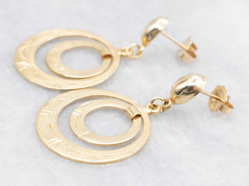 Etched Gold Circle Drop Earrings - image 2