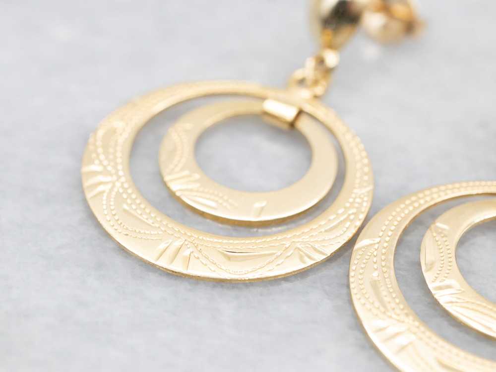 Etched Gold Circle Drop Earrings - image 3