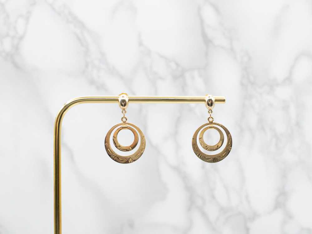 Etched Gold Circle Drop Earrings - image 4