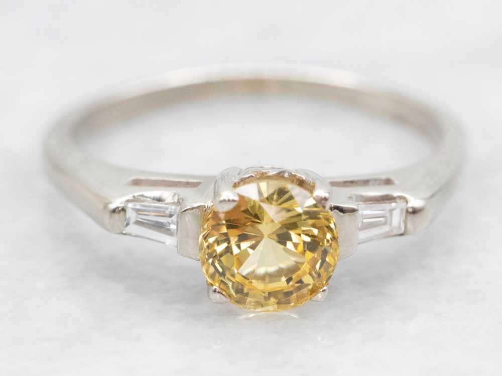 1950s Retro Yellow Sapphire and Baguette Diamond … - image 1