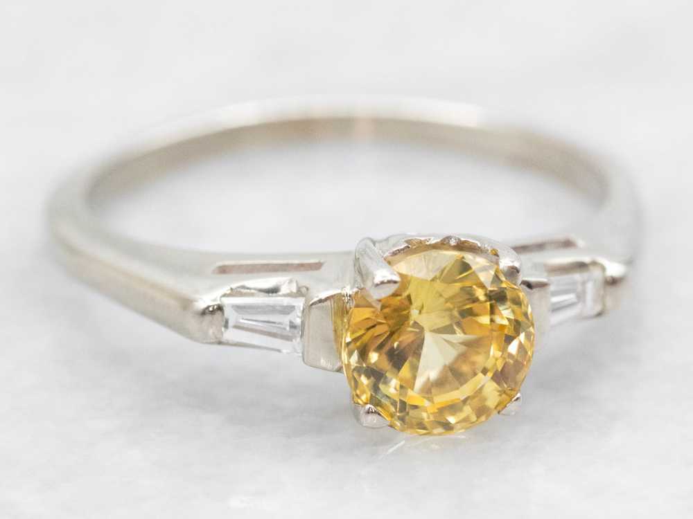 1950s Retro Yellow Sapphire and Baguette Diamond … - image 2