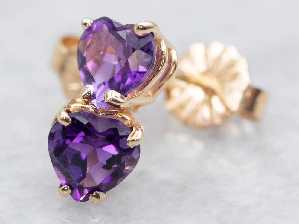 Heart Shaped Amethyst Stud Earrings - image 2