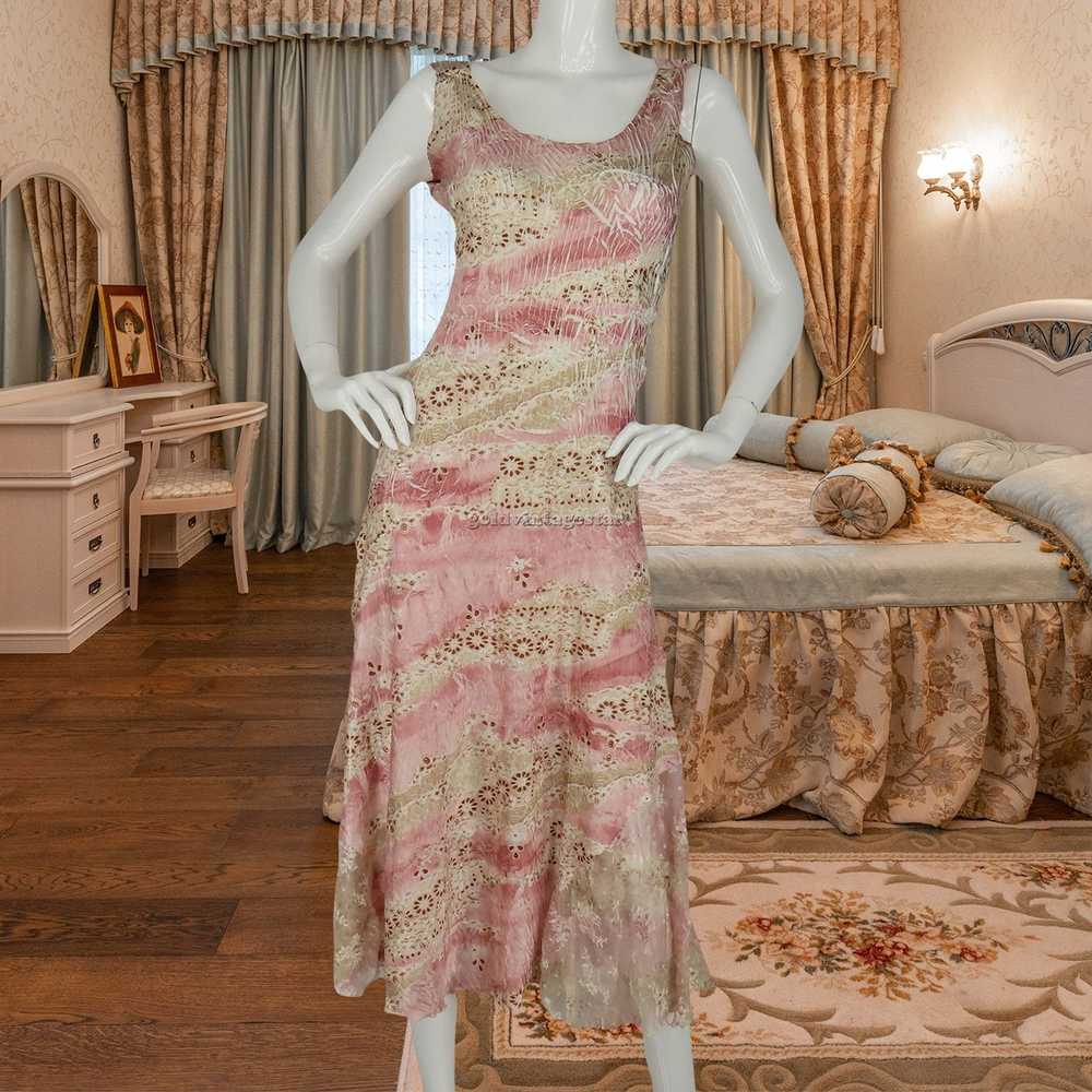 Other Komarov Lace Trim Floral Satin Dress M Chic - image 3