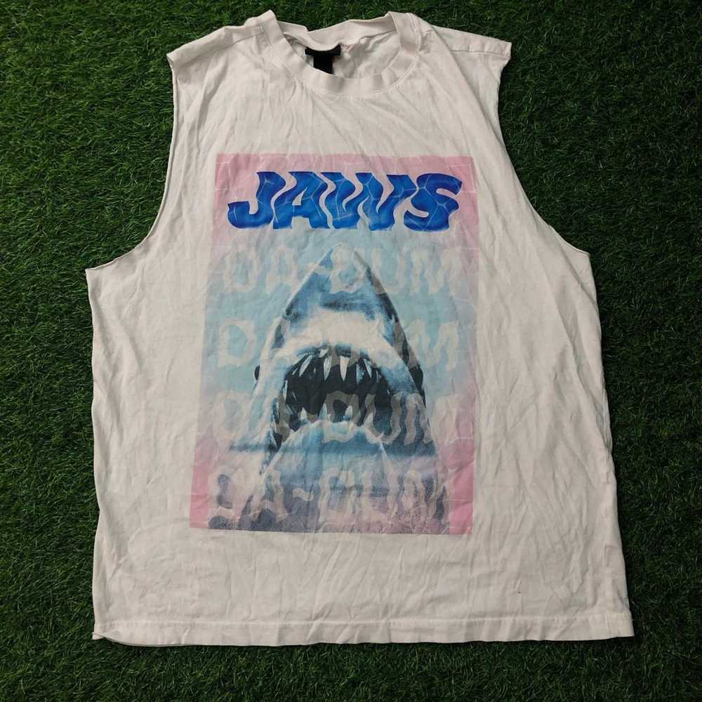 H&M White Jaws Shark Graphic Muscle Tee - image 1