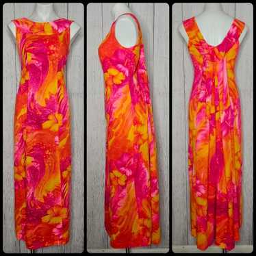 Vintage 60s Kay O'Kauai Orange & Pink Hawaiian Fl… - image 1