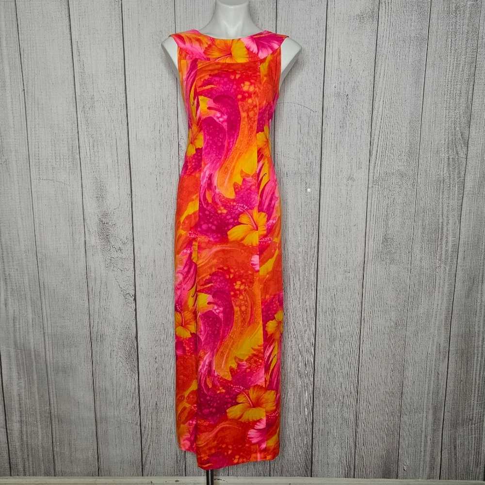 Vintage 60s Kay O'Kauai Orange & Pink Hawaiian Fl… - image 2