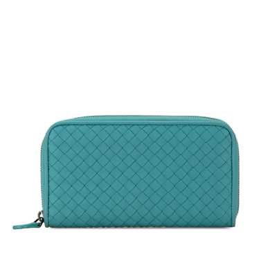 Turquoise Bottega Veneta Intrecciato Zip Around Wa