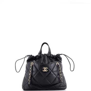 CHANEL CC Drawstring Shopping Tote Quilted Lambski