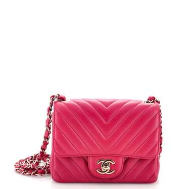 CHANEL Square Classic Single Flap Bag Chevron Lamb