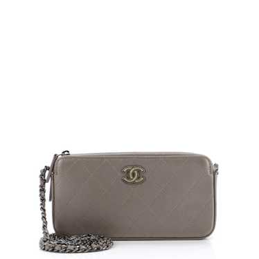 CHANEL CC Double Zip Clutch with Chain Quilted Lam