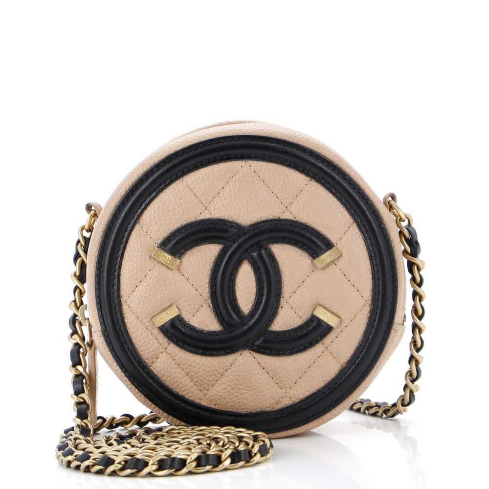 CHANEL Filigree Round Clutch with Chain Quilted C… - image 1