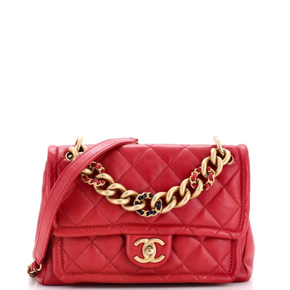 CHANEL Woven Chain Link CC Top Handle Flap Bag Qu… - image 1