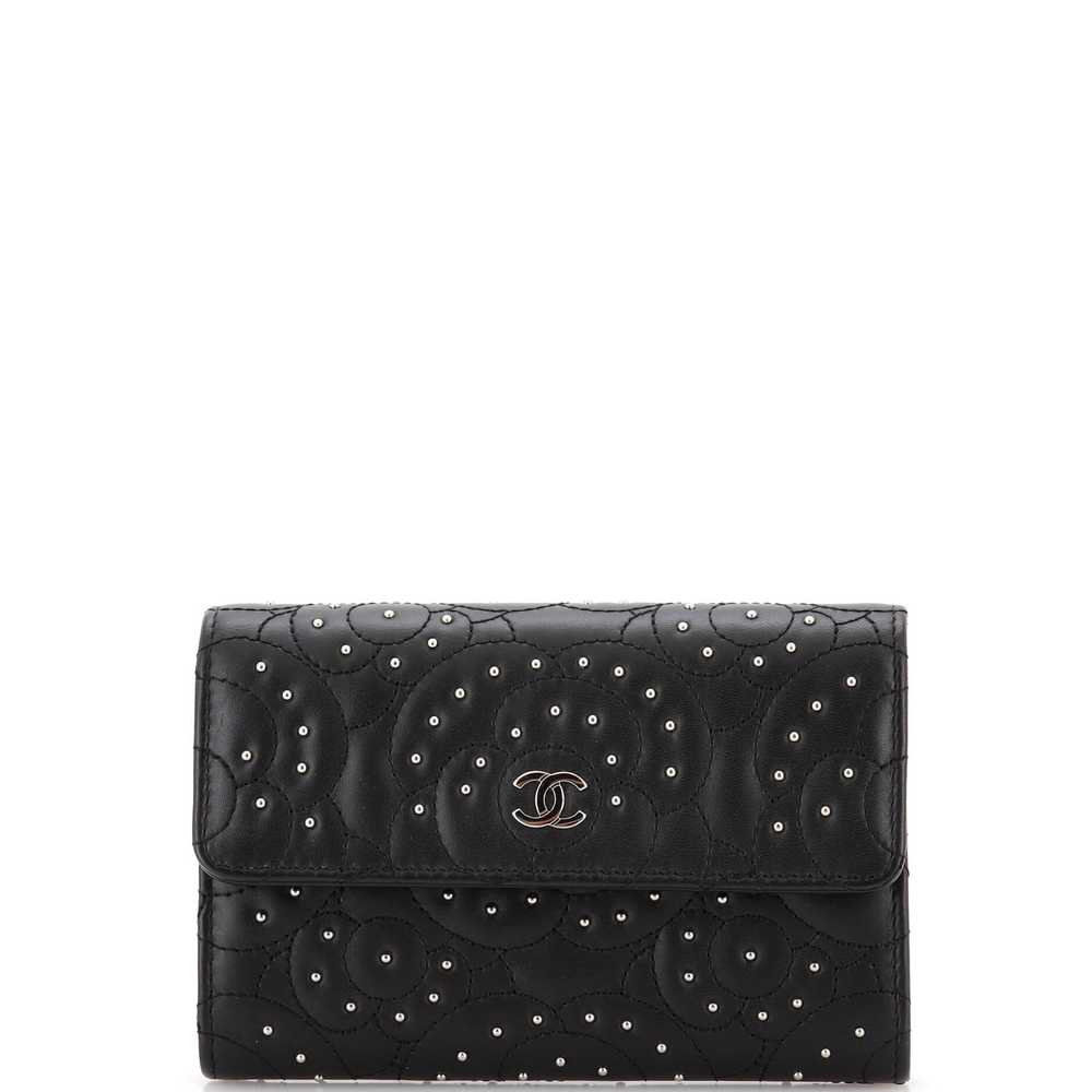 CHANEL Camellia Flap Wallet Studded Camellia Lamb… - image 1