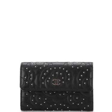 CHANEL Camellia Flap Wallet Studded Camellia Lambs