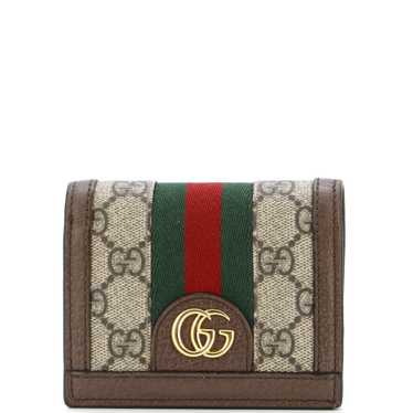 GUCCI Ophidia Flap Card Case with Chain GG Coated 