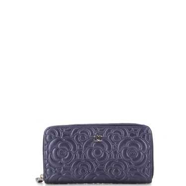 CHANEL Zip Around Wallet Camellia Lambskin