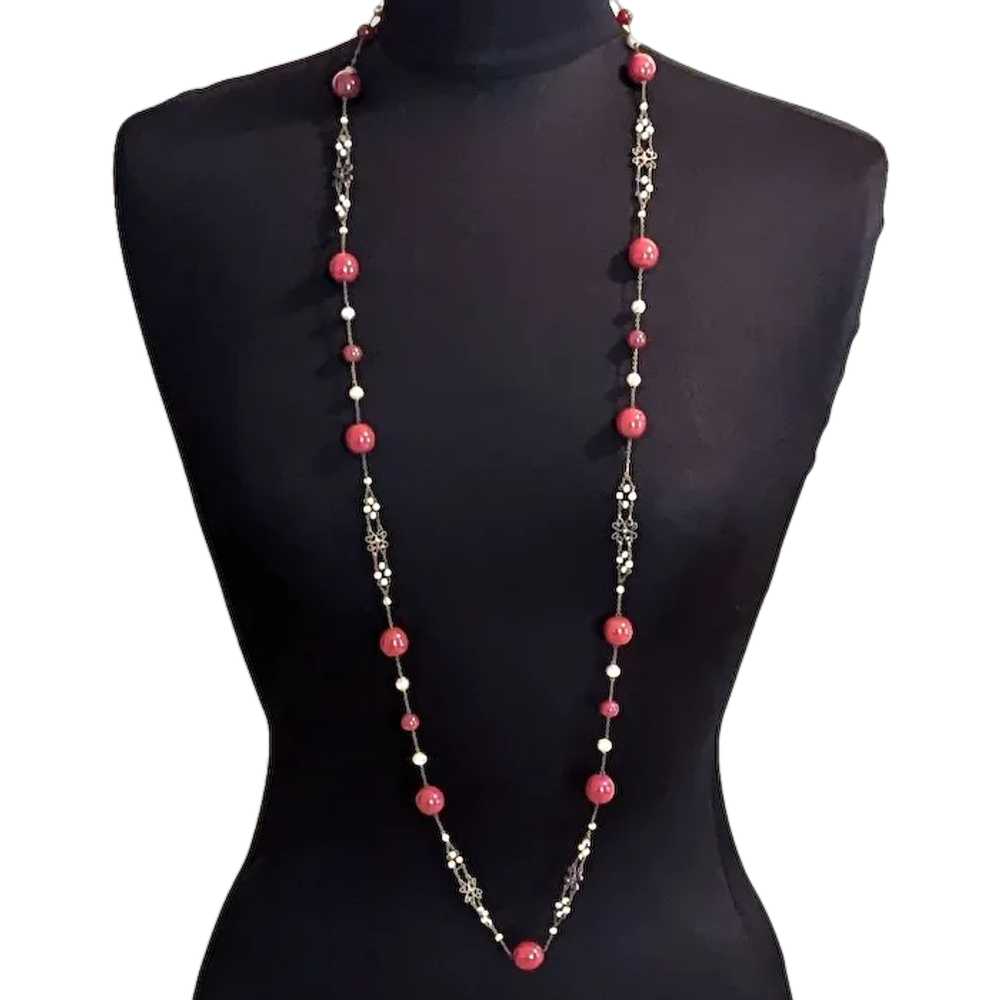 Art Deco Brass and Glass  Longchain Necklace - image 1