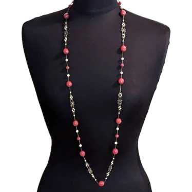 Art Deco Brass and Glass  Longchain Necklace - image 1