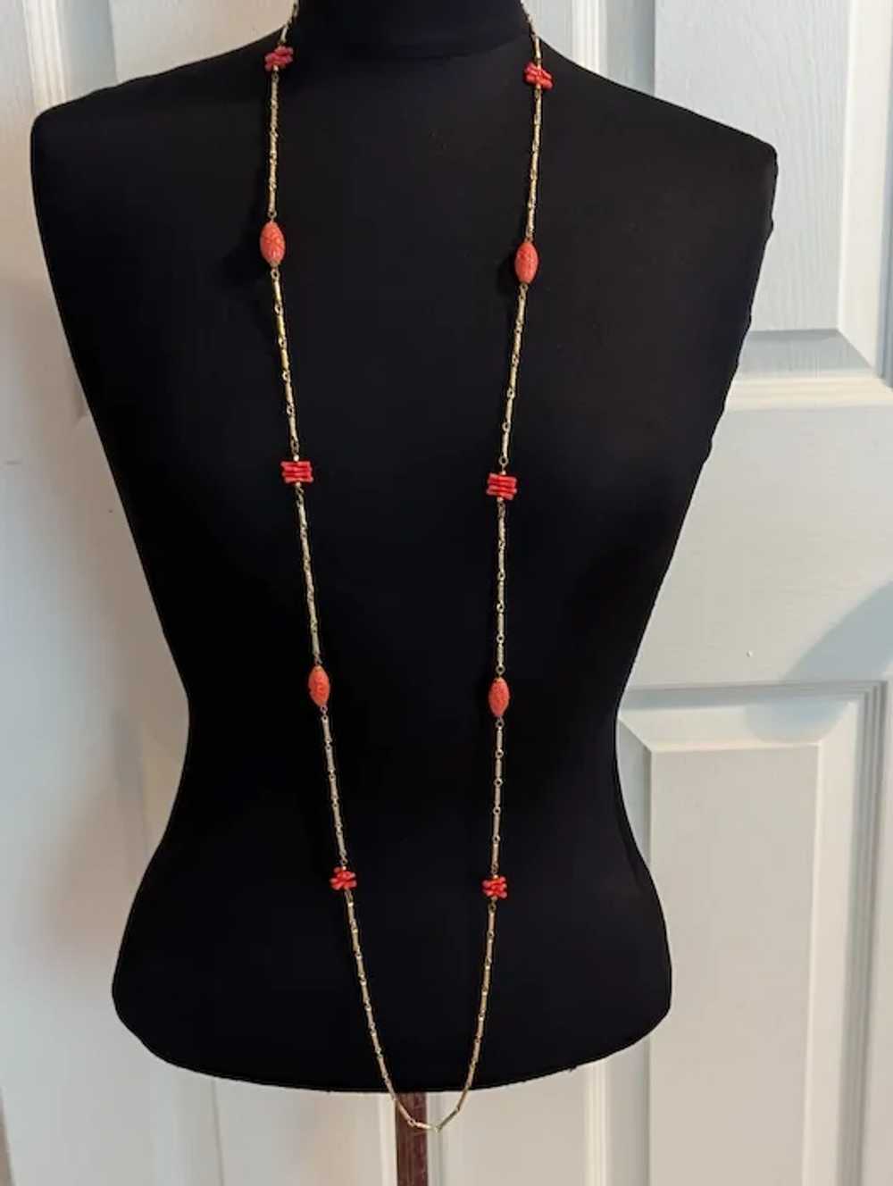 Art Deco Brass and Glass  Longchain Necklace - image 9