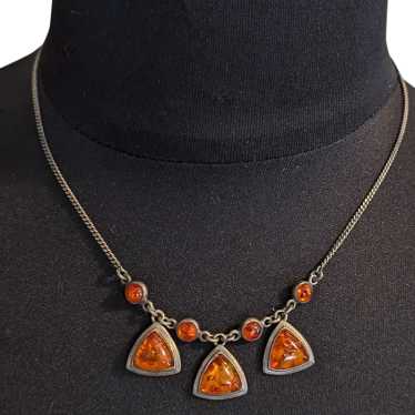 Vintage Sterling Silver Amber Necklace