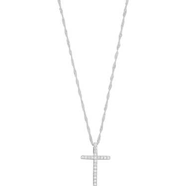 14k White Gold Diamond Cross Necklace