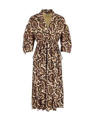 Pre Loved Fendi Leopard-Print V-Neck Midi Dress.  