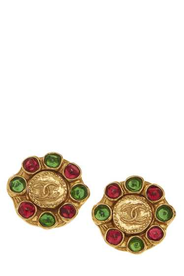 Gold & Multicolor Gripoix 'CC' Earrings