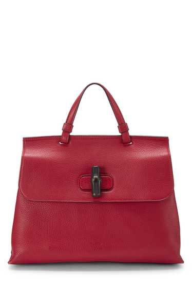 Red Leather Bamboo Daily Handbag