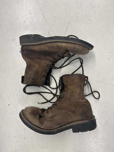 Designer Vintage Brown Leather Combat Boots