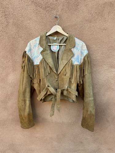 Fringed Brown Suede Cropped Western Jacket with Ta