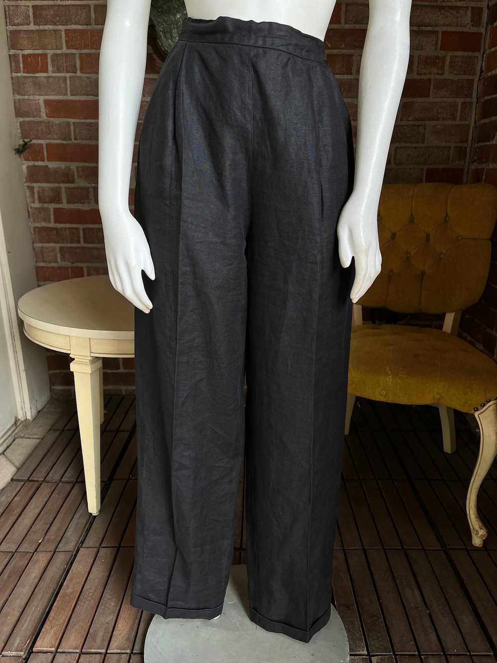 1980s Ralph Lauren Black Linen Pants - image 2