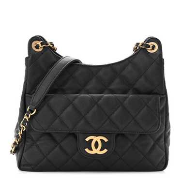 CHANEL Caviar Quilted Wavy CC Hobo Black - image 1