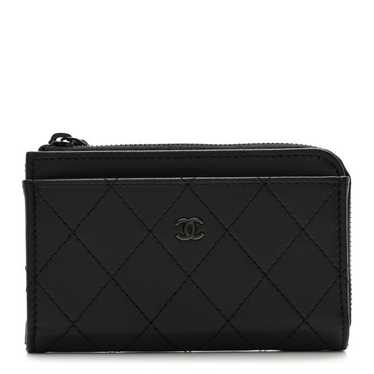 CHANEL Lambskin Quilted Zip Card Holder So Black