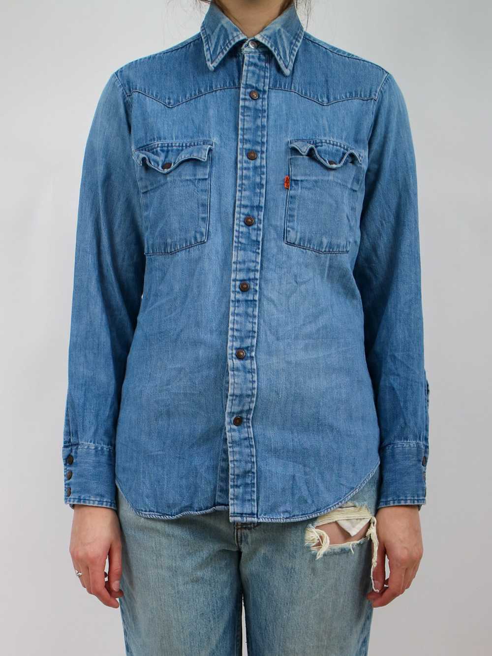 1990s Levis Lightwash Western Style Snap Front De… - image 2