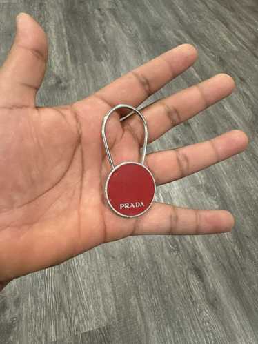 Prada Prada Red Circle Prada Logo Clasp Keychain K