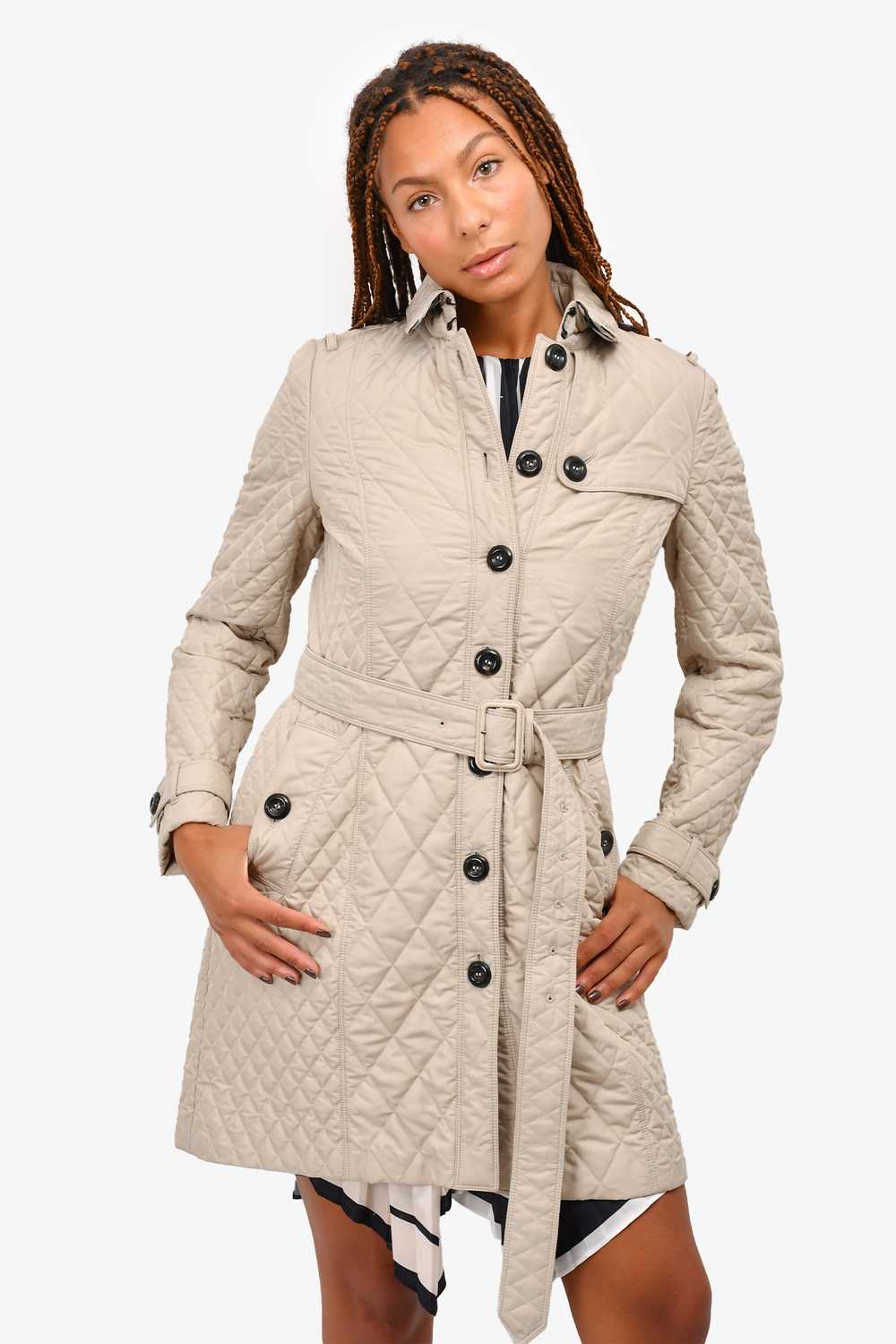 Burberry London Taupe Quilted Trench Coat with Be… - image 2