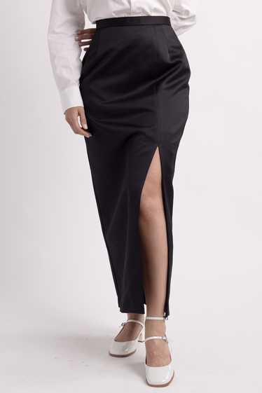 Vintage Black Satin Midi Skirt